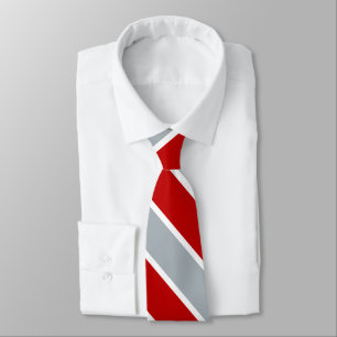 Red Silver and White University Stripe Tie
