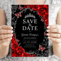 Red Silver Black Quinceanera Floral