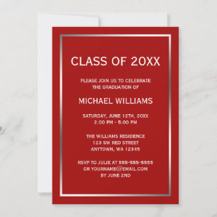 Red Silver Border Graduation Announcement