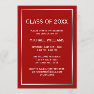 Red Silver Border Graduation Announcement