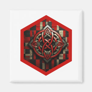 Red & Silver Celtic Knot In A Six Sided Red Frame Magnet