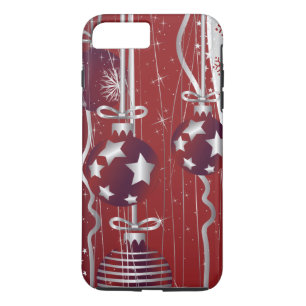 Red, silver Christmas balls, stars and snowflakes iPhone 8 Plus/7 Plus Case