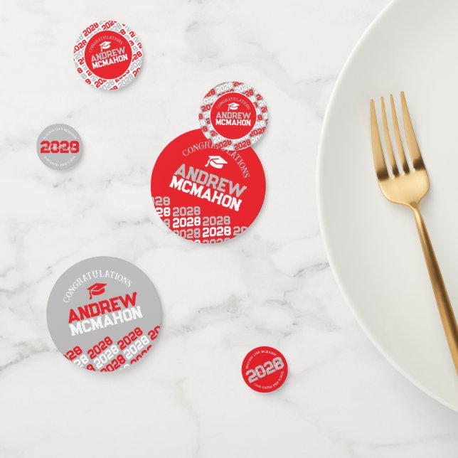 Red & Silver Class of ANY YEAR Personalized Party Confetti (Group)