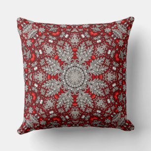 Red Silver Decorative Holiday Throw Pillow