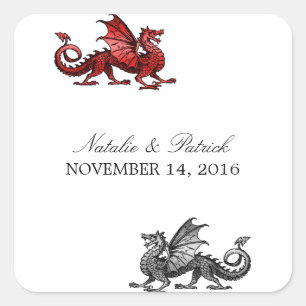 Red Silver Dragon Wedding Stickers