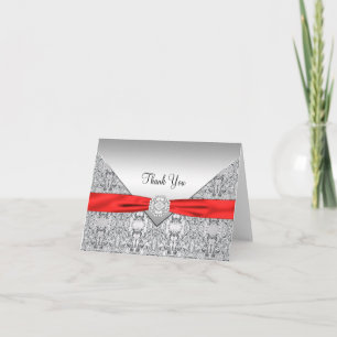 Red Silver Elegant Thank You Card