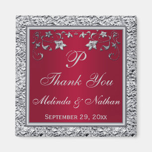 Red, Silver FAUX Foil Floral Wedding Favour Magnet