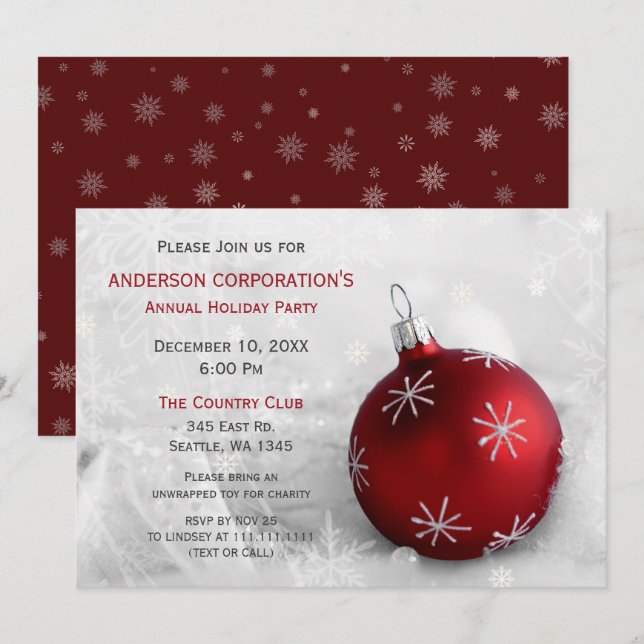 Red Silver Festive Corporate holiday party Invite (Front/Back)