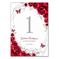 Red Silver Floral Quinceanera