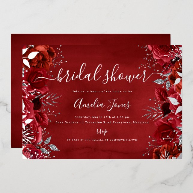 Red Silver Floral Rose Bridal Shower (Front/Back)