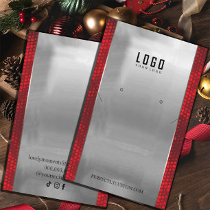 Red Silver Frame Modern necklace earrings Business Card