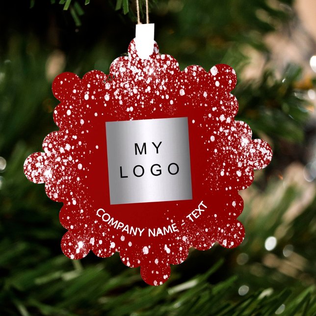 Red silver glitter elegant business company logo ornament card (Creator Uploaded)
