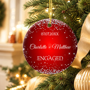 Red silver glitter engamement ceramic ornament