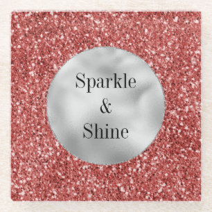 Red Silver Glitter Glass Coaster