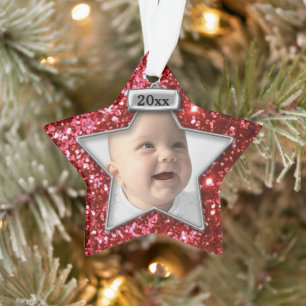 Red/Silver Glitter Photo Template Ornament