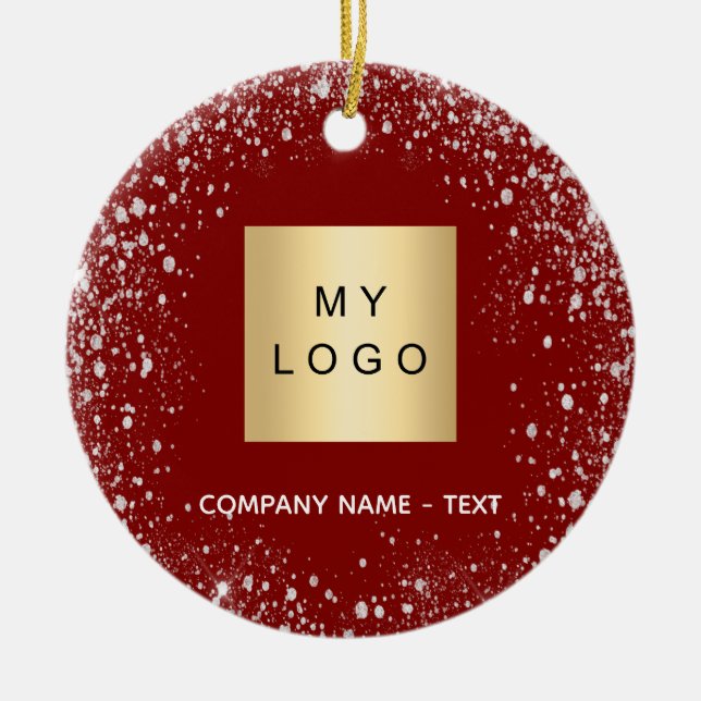 Red silver glitter sparkles business comapany logo ceramic ornament (Front)