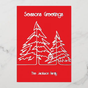Red & Silver Graphic Christmas Tree Minimal Foil Holiday Card