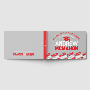 Red & Silver Grey Graduation Personalized Guest Book
