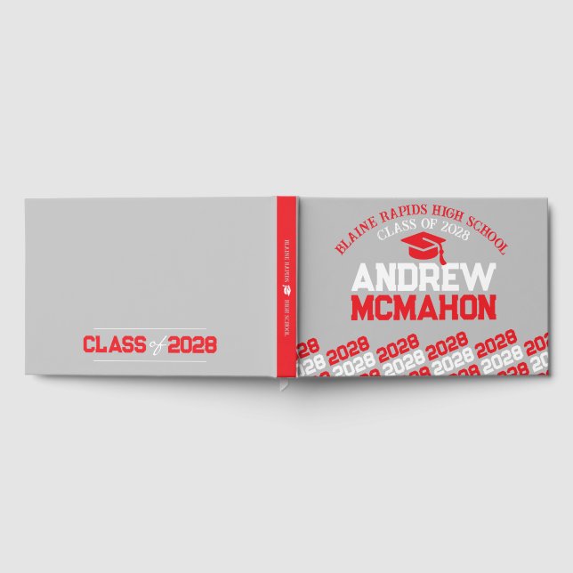 Red & Silver Grey Graduation Personalized Guest Book (Full)