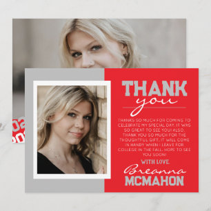 Red & Silver Grey Modern Graduation Thank You Card