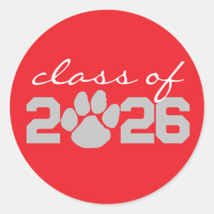 Red & Silver Grey Paw Print Graduation Stickers