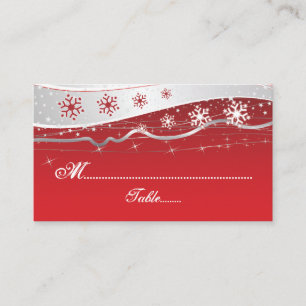 Red, silver grey snowflake wedding place card