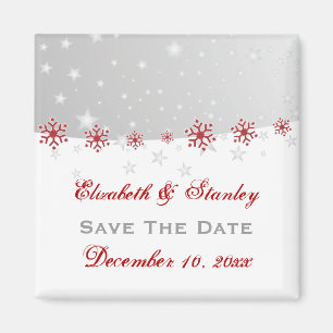 Red silver grey snowflake wedding Save the Date Magnet
