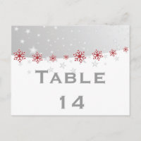 Red silver grey snowflake wedding table number