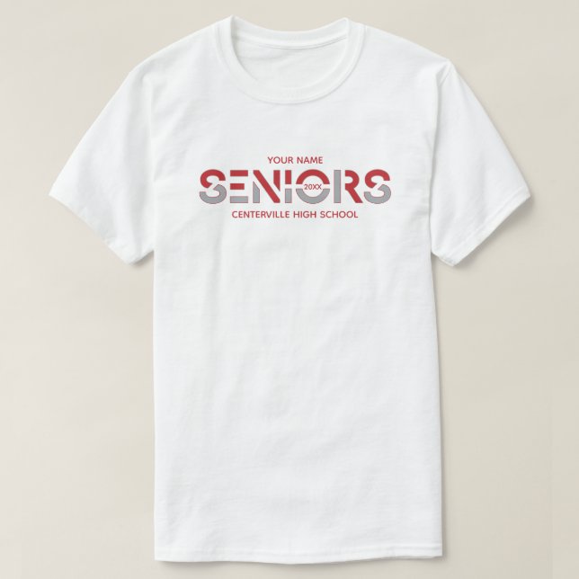 Red & Silver Grey Two-Colour Seniors Sliced Letter T-Shirt (Design Front)