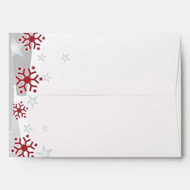 Red silver grey white snowflake wedding envelope (Back (Top Flap))