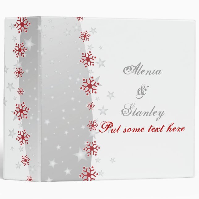 Red silver grey white snowflake wedding planner binder (Front/Spine)