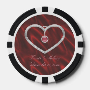 Red Silver Heart 3Your Name Wedding Favours Poker Chips