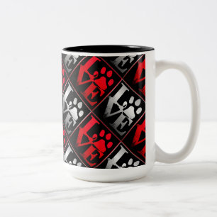Red & Silver Love Paws Pattern Two-Tone Coffee Mug