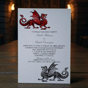 Red Silver Medieval Dragon Wedding Invite