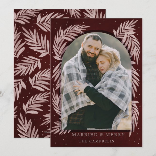 Red Silver Merry Arch Botanical Holiday Card (Front/Back)