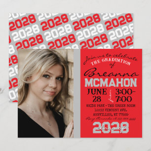 Red & Silver Modern Graduation Photo Invitation