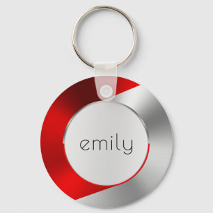 Red & Silver Modern Metallic Geometric design Keychain