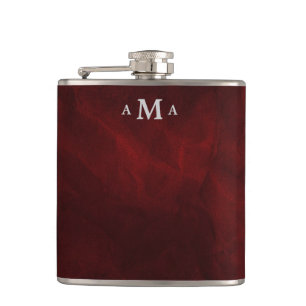 Red Silver Monogram Hip Flask
