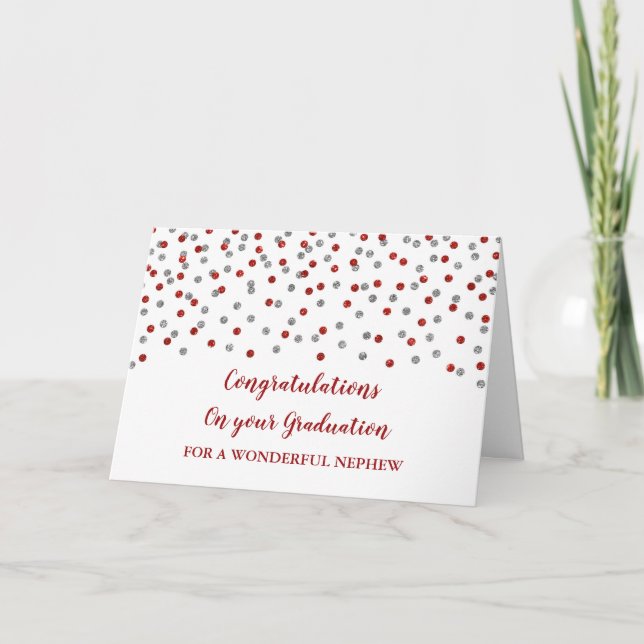 Red Silver Nephew Congratulations Graduation Card (Front)