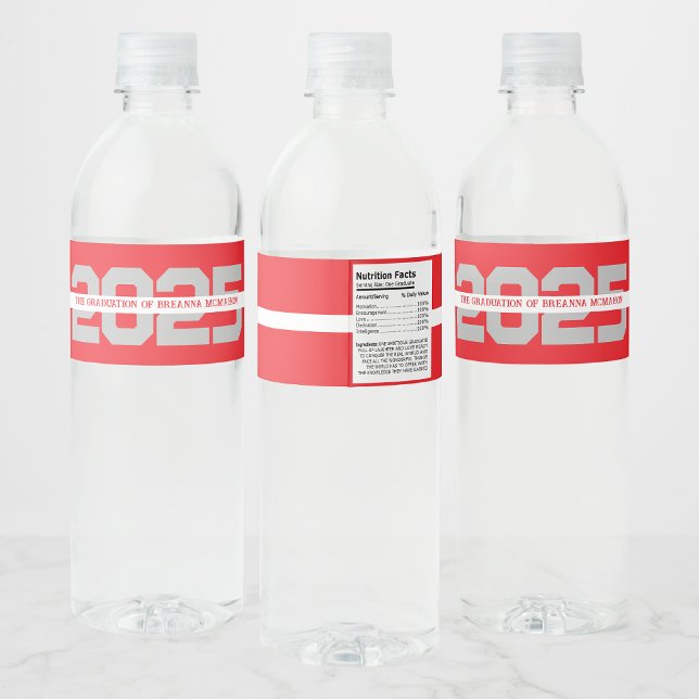 Red & Silver Personalized Graduation Water Bottle Label (Creator Uploaded)