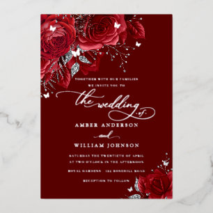 Red Silver Rose Sparkling Butterfly Wedding 