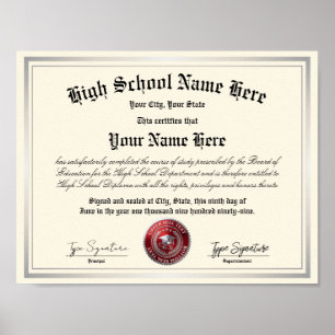 Red-Silver seal High School Diploma, homeschool Poster