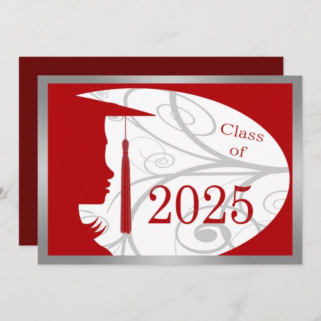 Red & Silver Silhouette 2025 Graduation Party Invitation (Front/Back)