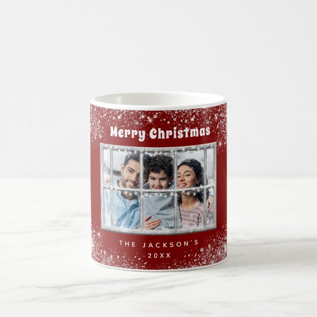 Red silver snow photo winter window coffee mug (Center)
