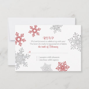 Red Silver Snowflake Winter Wedding RSVP Card
