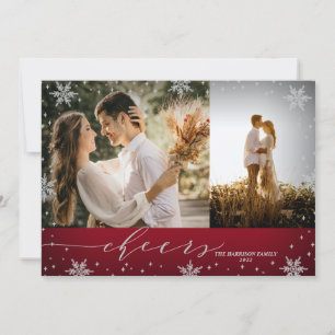 Red & Silver Snowflakes 2 Photos Cheers Christmas Card