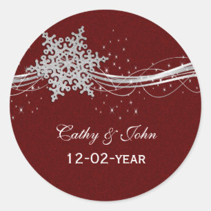 red Silver Snowflakes wedding favour stickers