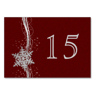 red Silver Snowflakes wedding table numbers