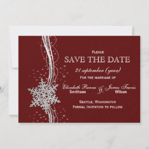 red Silver Snowflakes Winter save the date