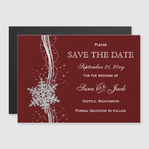 red Silver Snowflakes Winter save the date Magnetic Invitation